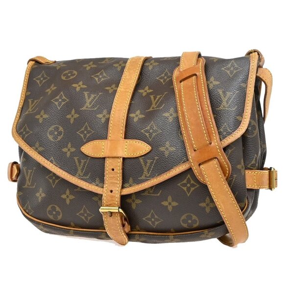 LOUIS VUITTON Logo Saumur 30 Shoulder Bag Monogram Leather Brown - Picture 1 of 5